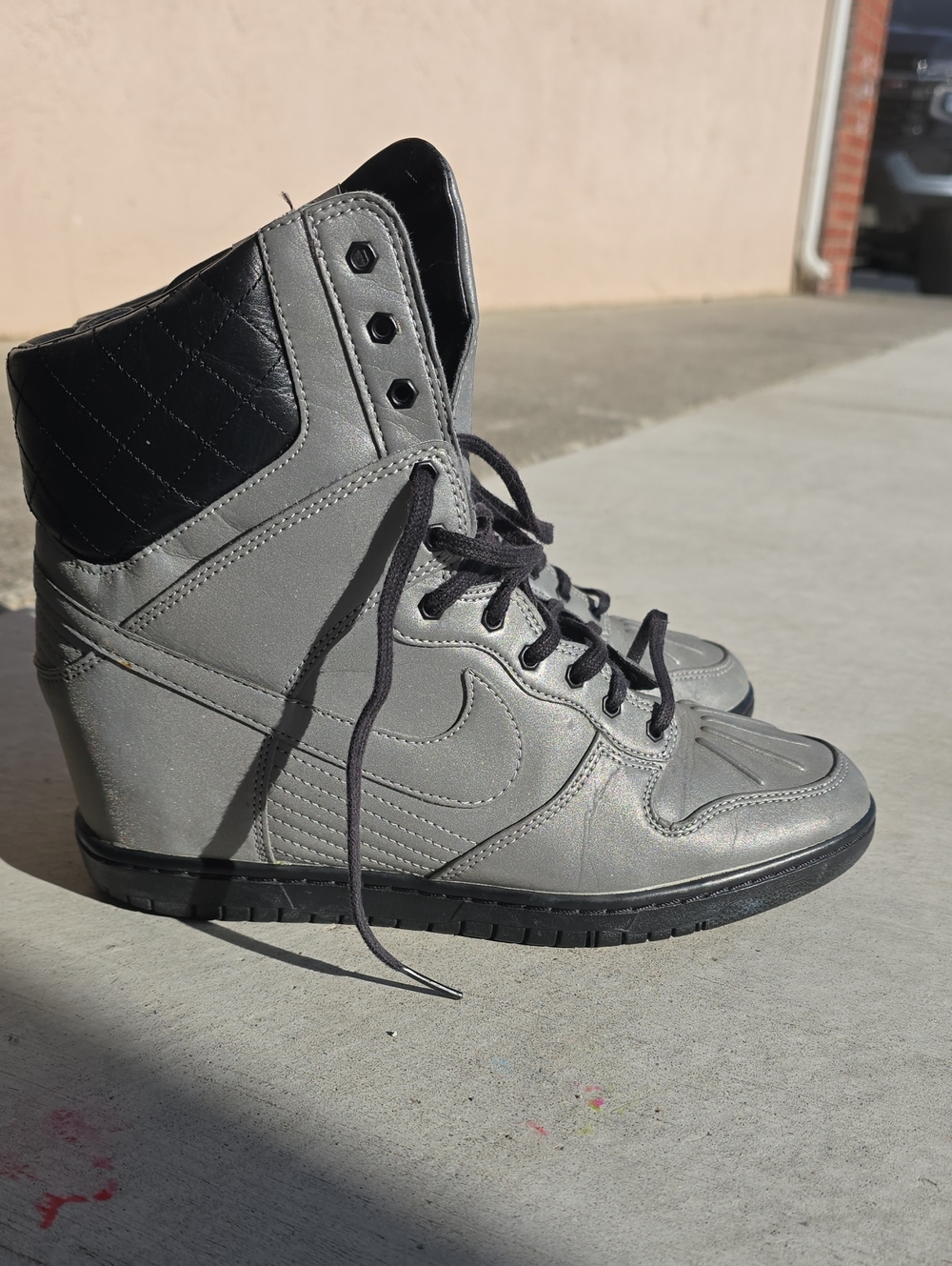 Nike Dunks Metallic Gray Wedge High-Top Sneakers with Black Collar